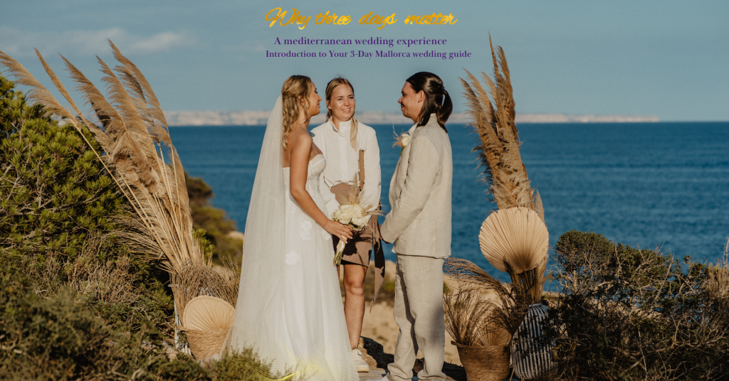 Three-day destination wedding ceremony in Mallorca with sea view, natural decor and luxury Mediterranean setting curated by Dybiec Wedding