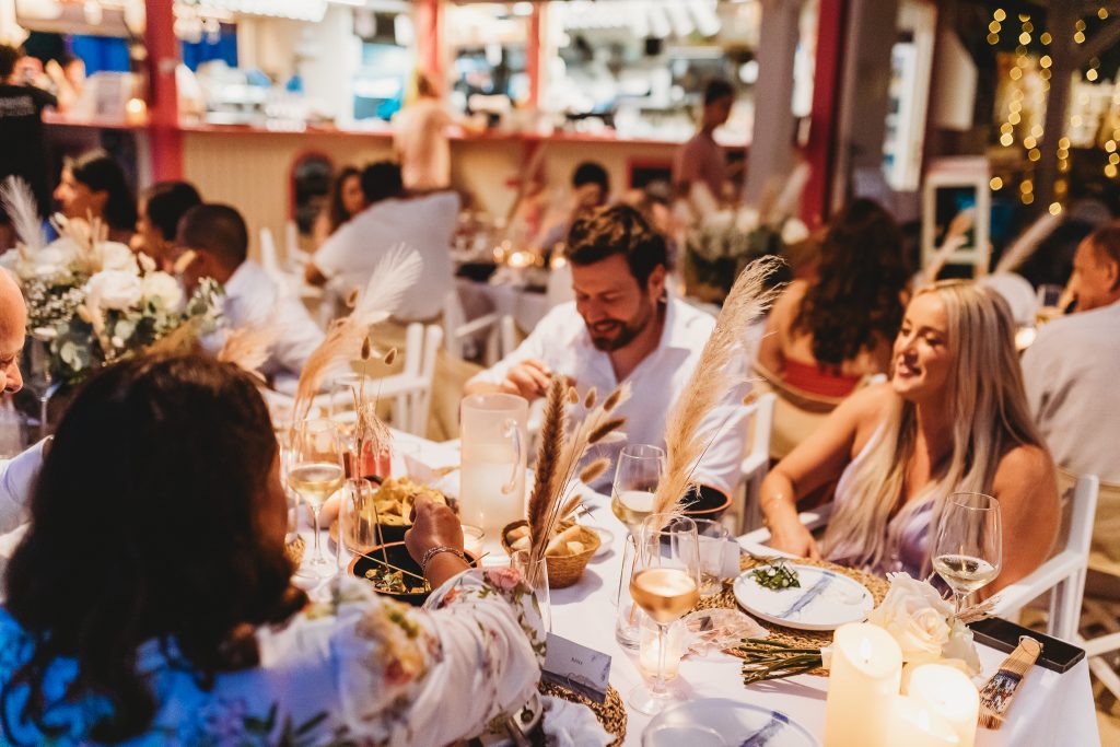 Wedding reception dinner in Mallorca planned by Dybiec Wedding for an international destination wedding