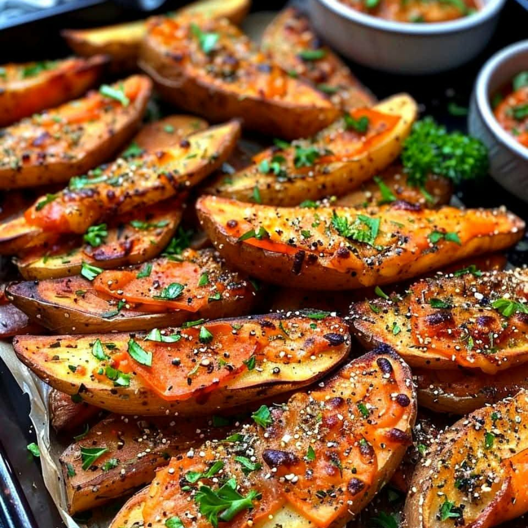 Roasted potato wedges with herbs and seasoning