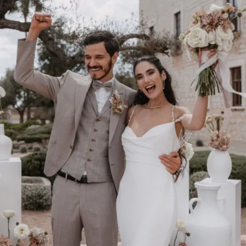 Newlyweds celebrating their wedding in Mallorca