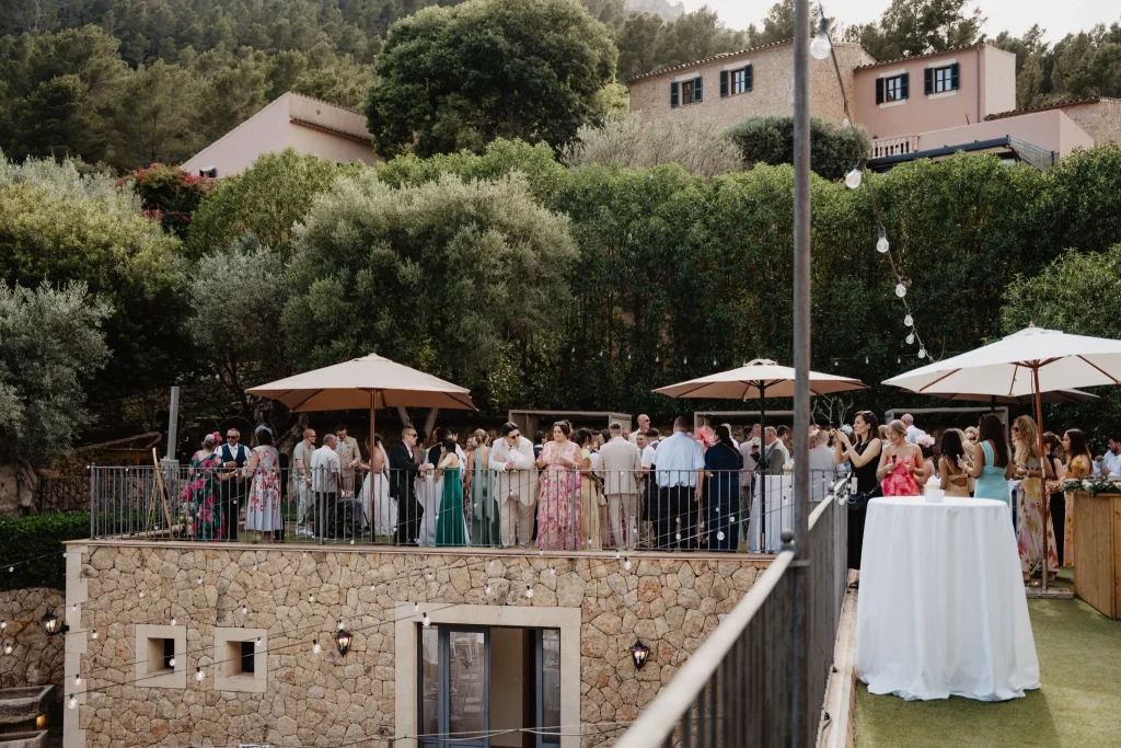 Wedding guests gathered together at a Mallorca wedding venue